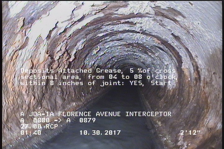 Deposits Attached Grease, 5 %of cross sectional area, from 04 to 08 o'clock, , within 8 inches of joint: YES, Start