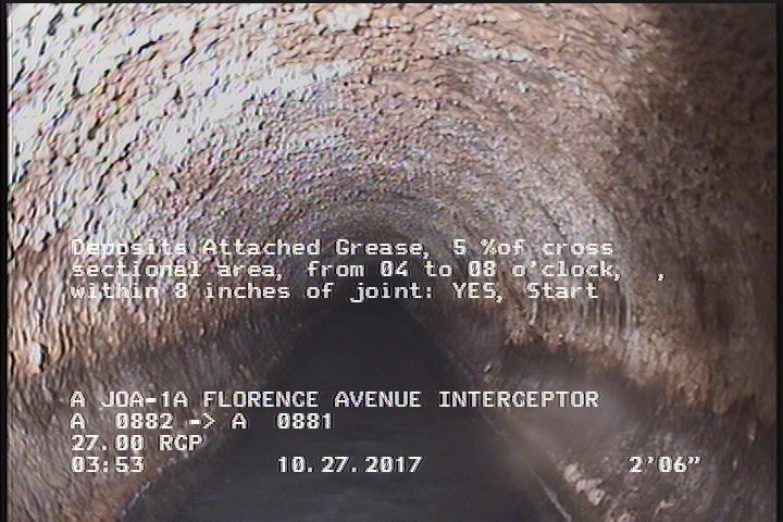 Deposits Attached Grease, 5 %of cross sectional area, from 04 to 08 o'clock, , within 8 inches of joint: YES, Start
