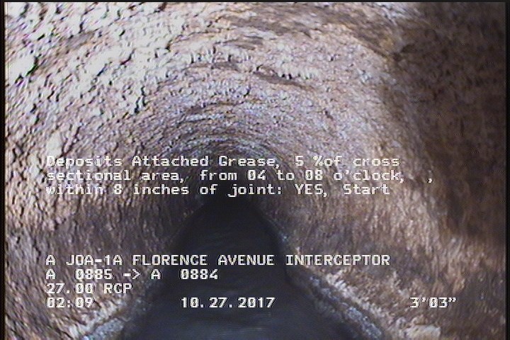 Deposits Attached Grease, 5 %of cross sectional area, from 04 to 08 o'clock, , within 8 inches of joint: YES, Start