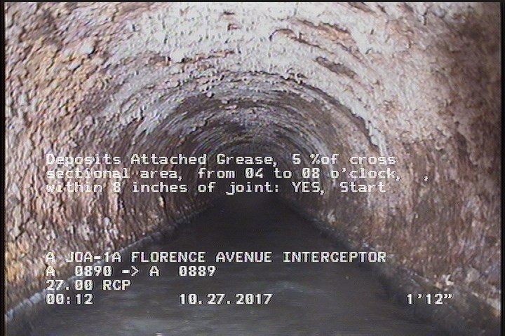 Deposits Attached Grease, 5 %of cross sectional area, from 04 to 08 o'clock, , within 8 inches of joint: YES, Start