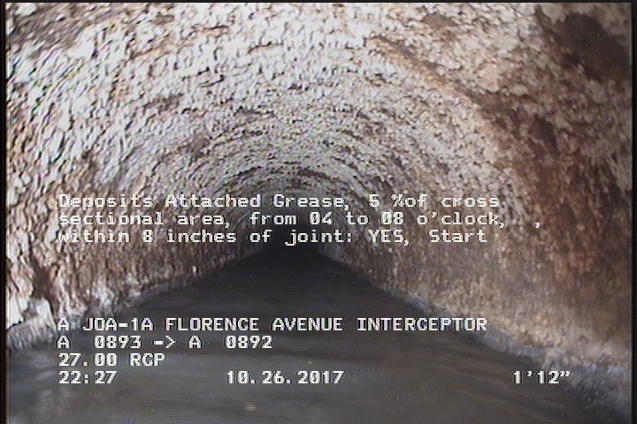 Deposits Attached Grease, 5 %of cross sectional area, from 04 to 08 o'clock, , within 8 inches of joint: YES, Start