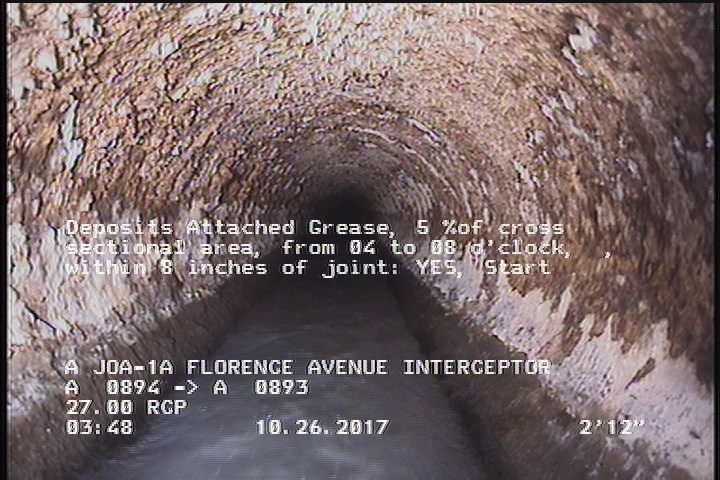 Deposits Attached Grease, 5 %of cross sectional area, from 04 to 08 o'clock, , within 8 inches of joint: YES, Start