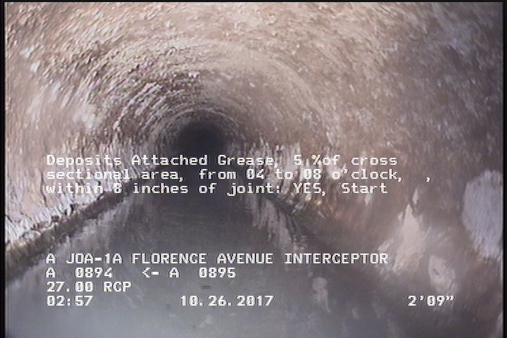 Deposits Attached Grease, 5 %of cross sectional area, from 04 to 08 o'clock, , within 8 inches of joint: YES, Start
