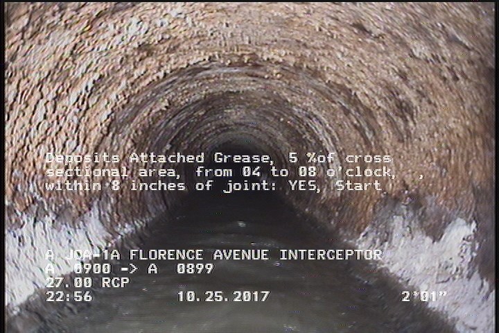 Deposits Attached Grease, 5 %of cross sectional area, from 04 to 08 o'clock, , within 8 inches of joint: YES, Start