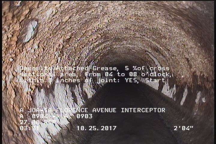 Deposits Attached Grease, 5 %of cross sectional area, from 04 to 08 o'clock, , within 8 inches of joint: YES, Start