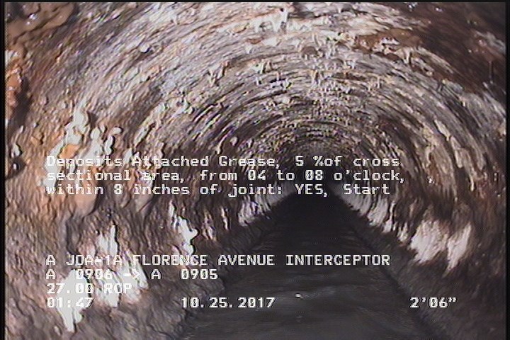Deposits Attached Grease, 5 %of cross sectional area, from 04 to 08 o'clock, , within 8 inches of joint: YES, Start