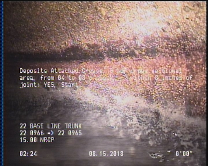 Deposits Attached Grease, 5 %of cross sectional area, from 04 to 08 o'clock, , within 8 inches of joint: YES, Start