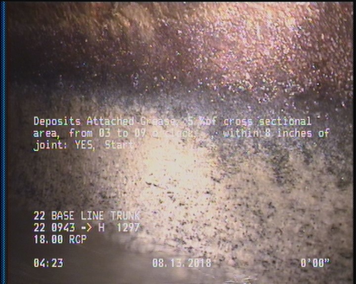 Deposits Attached Grease, 5 %of cross sectional area, from 03 to 09 o'clock, , within 8 inches of joint: YES, Start