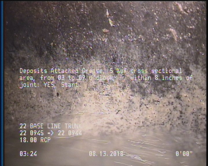 Deposits Attached Grease, 5 %of cross sectional area, from 03 to 09 o'clock, , within 8 inches of joint: YES, Start