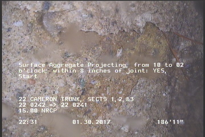 Surface Aggregate Projecting, from 10 to 02 o'clock, within 8 inches of joint: YES, Start