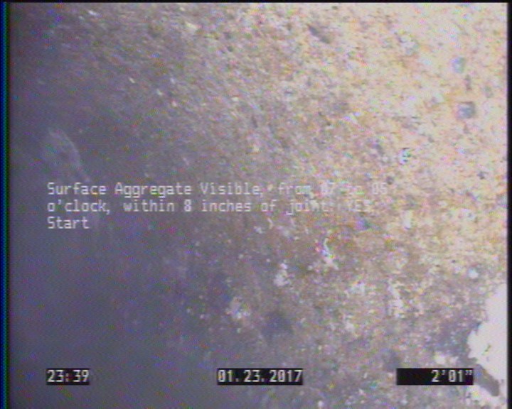 Surface Aggregate Visible, from 07 to 05 o'clock, within 8 inches of joint: YES, Start