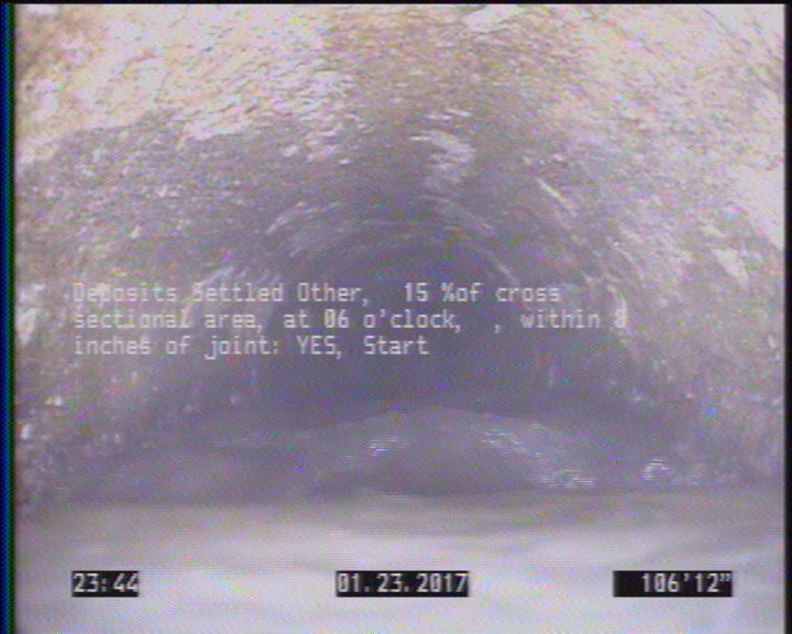 Deposits Settled Other, 15 %of cross sectional area, at 06 o'clock, , within 8 inches of joint: YES, Start