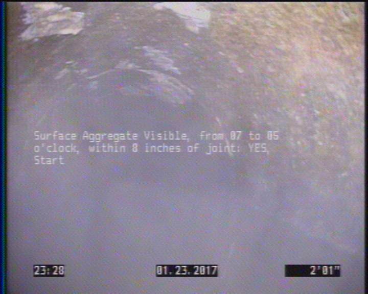 Surface Aggregate Visible, from 07 to 05 o'clock, within 8 inches of joint: YES, Start
