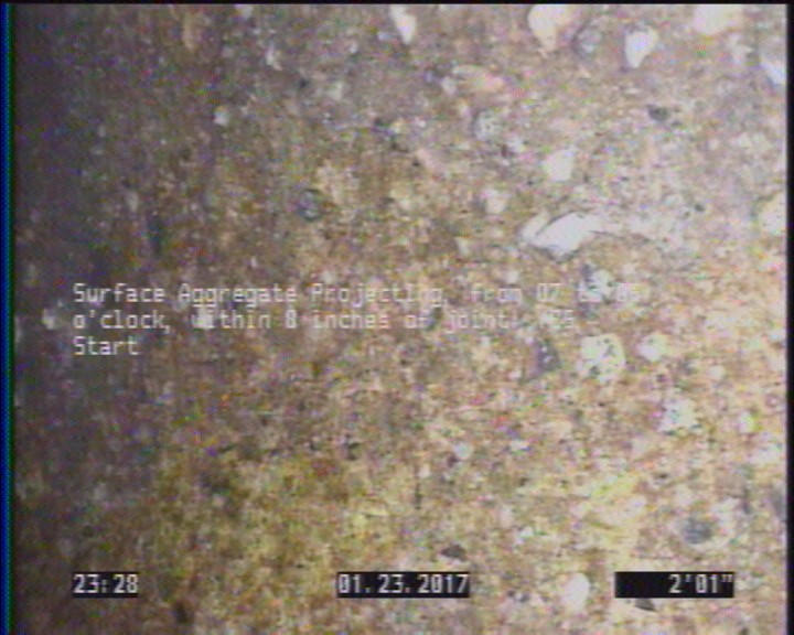 Surface Aggregate Projecting, from 07 to 05 o'clock, within 8 inches of joint: YES, Start