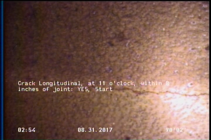 Crack Longitudinal, at 11 o'clock, within 8 inches of joint: YES, Start