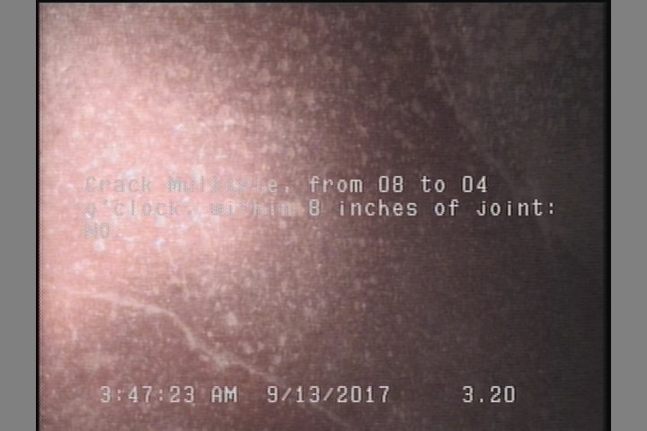 Crack Multiple, from 08 to 04 o'clock, within 8 inches of joint: NO
