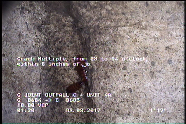 Crack Multiple, from 08 to 04 o'clock, within 8 inches of joint: YES