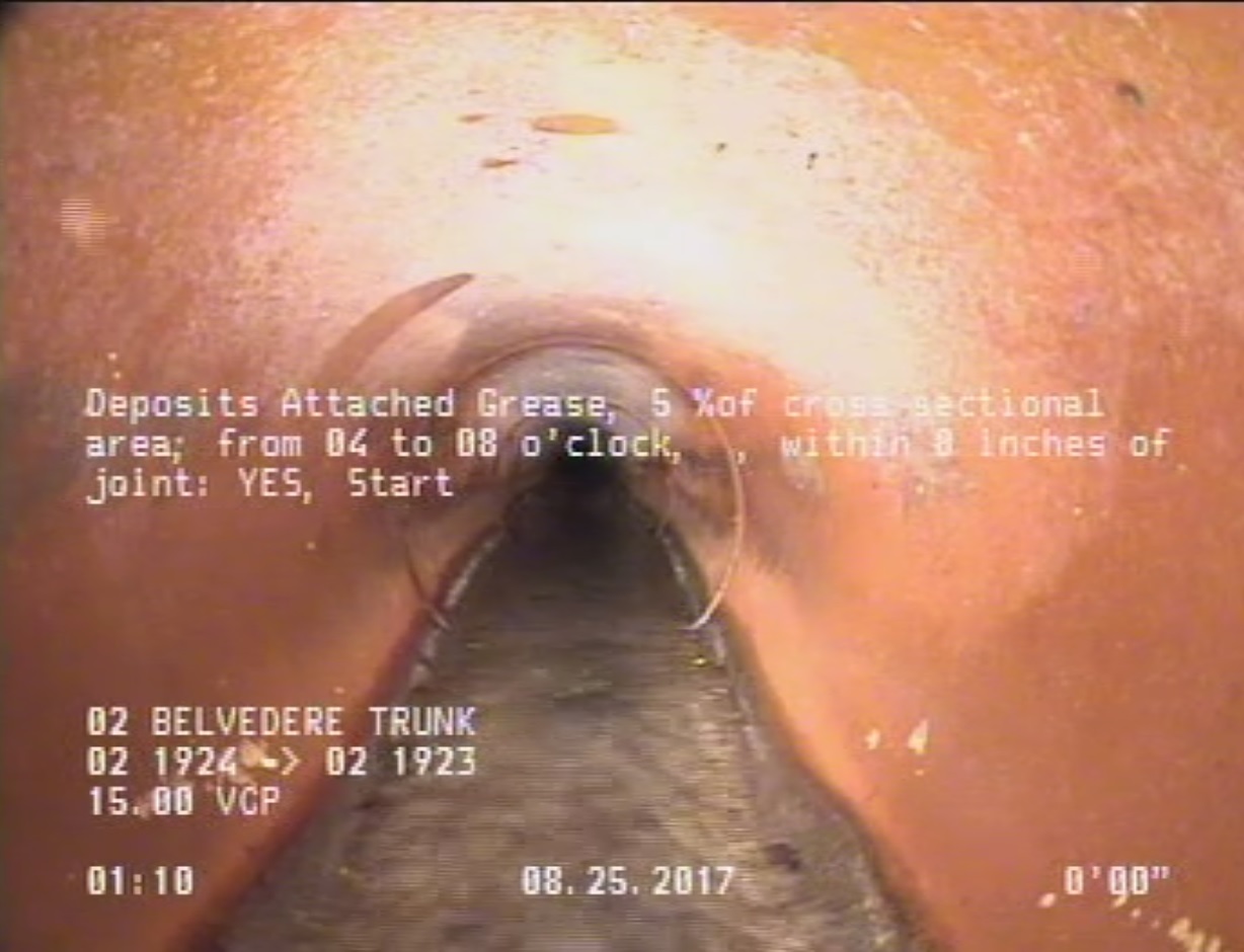 Deposits Attached Grease, 5 %of cross sectional area, from 04 to 08 o'clock, , within 8 inches of joint: YES, Start