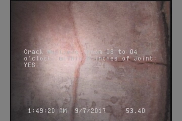 Crack Multiple, from 08 to 04 o'clock, within 8 inches of joint: YES