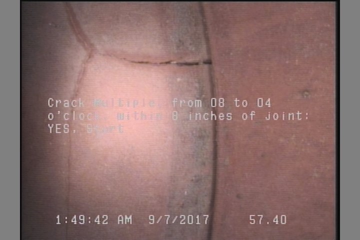 Crack Multiple, from 08 to 04 o'clock, within 8 inches of joint: YES, Start