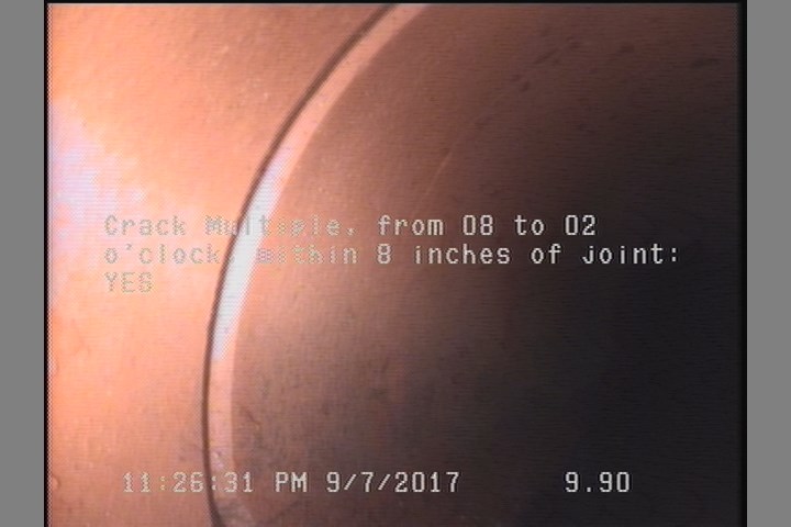 Crack Multiple, from 08 to 02 o'clock, within 8 inches of joint: YES