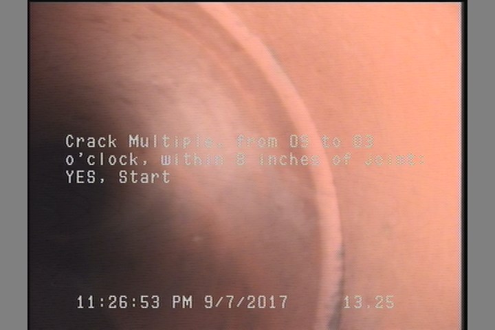Crack Multiple, from 09 to 03 o'clock, within 8 inches of joint: YES, Start
