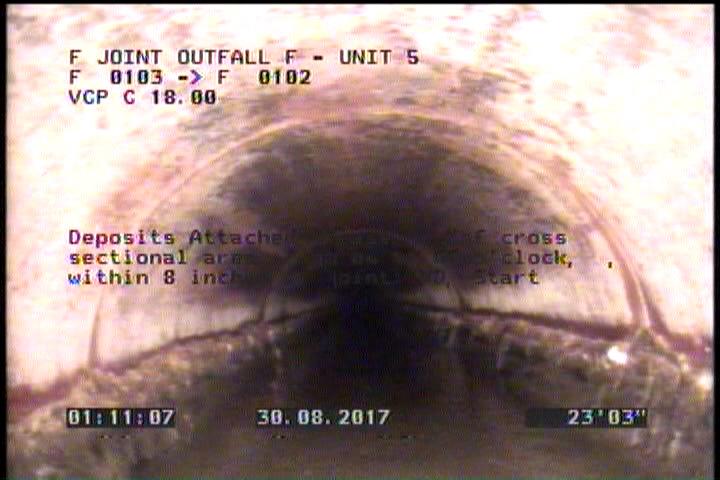 Deposits Attached Grease, 5 %of cross sectional area, from 04 to 08 o'clock, , within 8 inches of joint: NO, Start