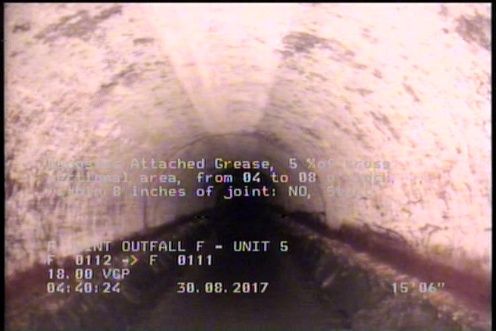 Deposits Attached Grease, 5 %of cross sectional area, from 04 to 08 o'clock, , within 8 inches of joint: NO, Start