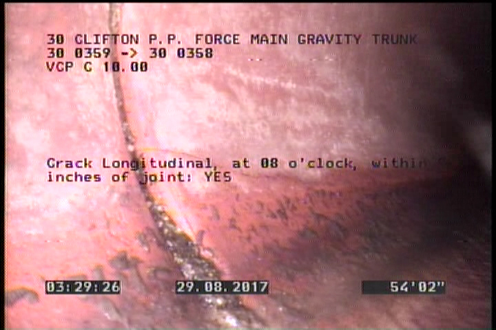 Crack Longitudinal, at 08 o'clock, within 8 inches of joint: YES
