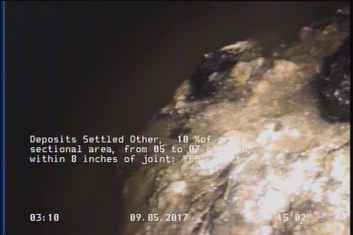 Deposits Settled Other, 10 %of cross sectional area, from 05 to 07 o'clock, , within 8 inches of joint: YES, Start