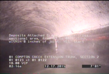 Deposits Attached Grease, 15 %of cross sectional area, from 03 to 09 o'clock, , within 8 inches of joint: YES, Start