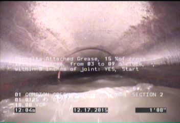 Deposits Attached Grease, 15 %of cross sectional area, from 03 to 09 o'clock, , within 8 inches of joint: YES, Start