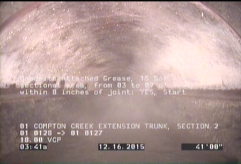 Deposits Attached Grease, 15 %of cross sectional area, from 03 to 09 o'clock, , within 8 inches of joint: YES, Start