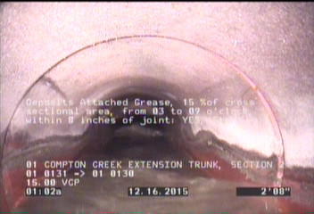 Deposits Attached Grease, 15 %of cross sectional area, from 03 to 09 o'clock, , within 8 inches of joint: YES, Start