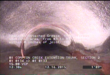 Deposits Attached Grease, 15 %of cross sectional area, from 03 to 09 o'clock, , within 8 inches of joint: YES, Start