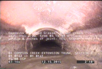 Deposits Attached Grease, 20 %of cross sectional area, from 03 to 09 o'clock, , within 8 inches of joint: YES, Start