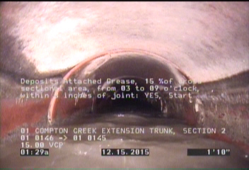 Deposits Attached Grease, 15 %of cross sectional area, from 03 to 09 o'clock, , within 8 inches of joint: YES, Start
