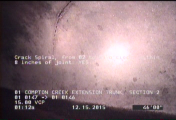 Crack Spiral, from 02 to 05 o'clock, within 8 inches of joint: YES