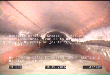 Deposits Attached Grease, 15 %of cross sectional area, from 03 to 09 o'clock, , within 8 inches of joint: YES, Start