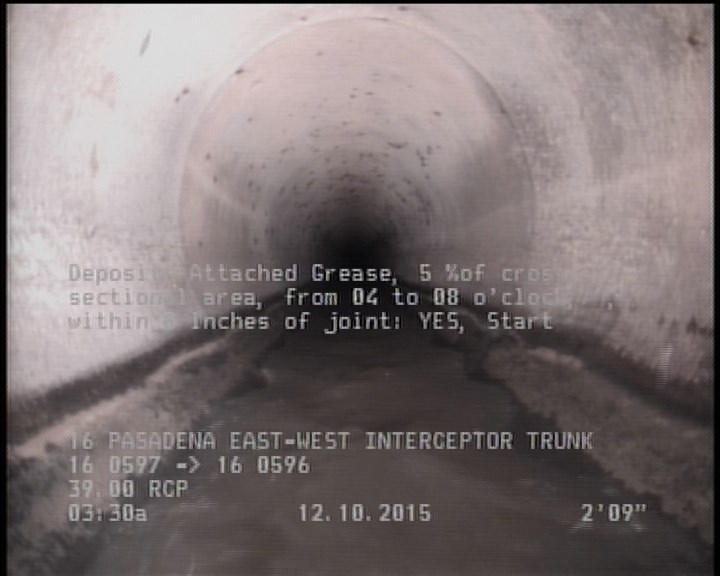Deposits Attached Grease, 5 %of cross sectional area, from 04 to 08 o'clock, , within 8 inches of joint: YES, Start