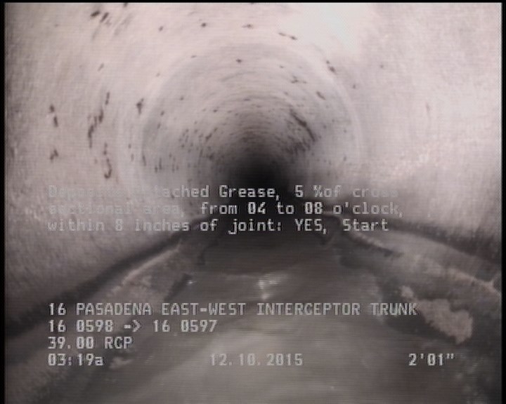 Deposits Attached Grease, 5 %of cross sectional area, from 04 to 08 o'clock, , within 8 inches of joint: YES, Start