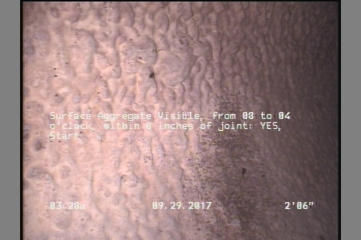 Surface Aggregate Visible, from 08 to 04 o'clock, within 8 inches of joint: YES, Start