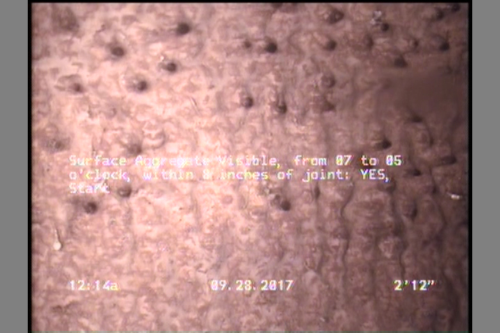 Surface Aggregate Visible, from 07 to 05 o'clock, within 8 inches of joint: YES, Start