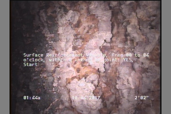 Surface Reinforcement Visible, from 08 to 04 o'clock, within 8 inches of joint: YES, Start