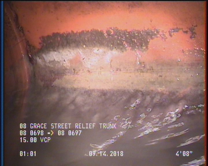 Deposits Attached Grease, 5 %of cross sectional area, from 04 to 08 o'clock, , within 8 inches of joint: YES, Start