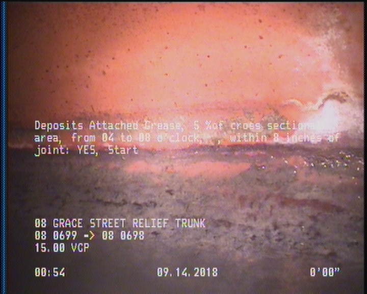 Deposits Attached Grease, 5 %of cross sectional area, from 04 to 08 o'clock, , within 8 inches of joint: YES, Start