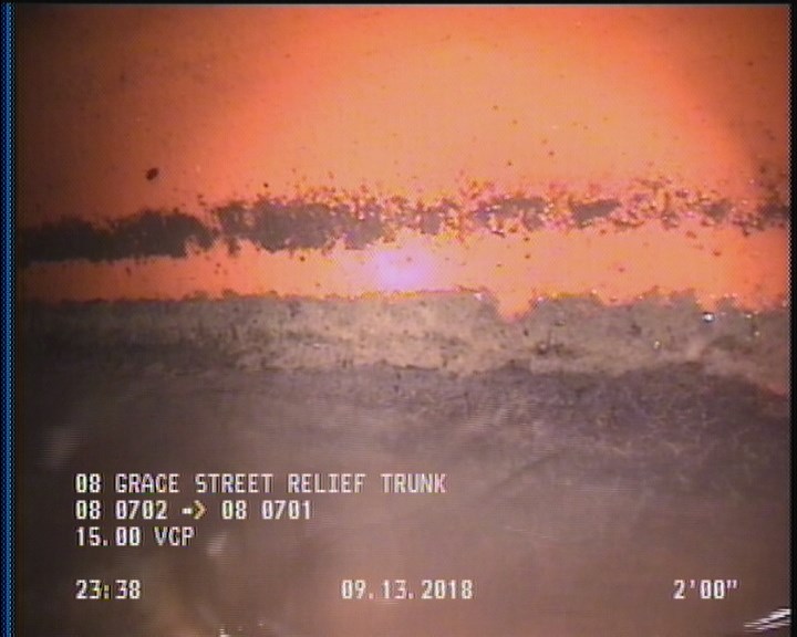 Deposits Attached Grease, 5 %of cross sectional area, from 04 to 08 o'clock, , within 8 inches of joint: YES, Start