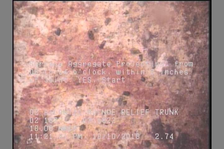 Surface Aggregate Projecting, from 08 to 04 o'clock, within 8 inches of joint: YES, Start