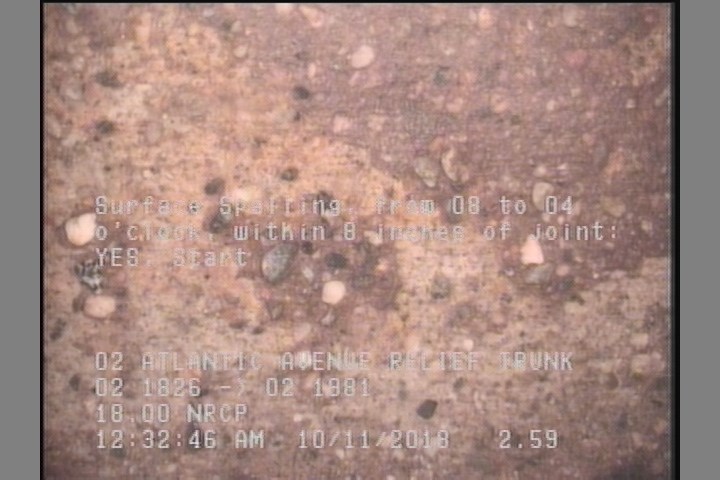 Surface Spalling, from 08 to 04 o'clock, within 8 inches of joint: YES, Start