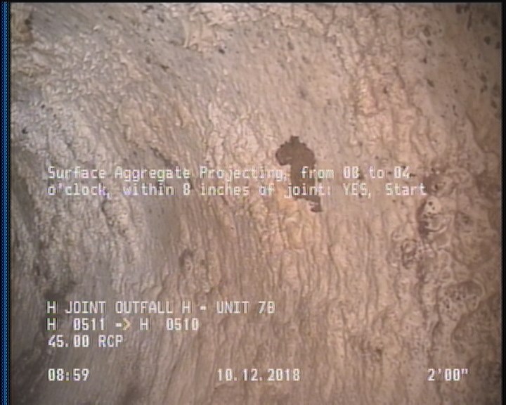 Surface Aggregate Projecting, from 08 to 04 o'clock, within 8 inches of joint: YES, Start